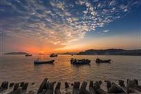夕照渔港