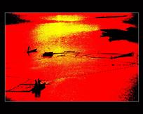 夕阳下的养鱼人